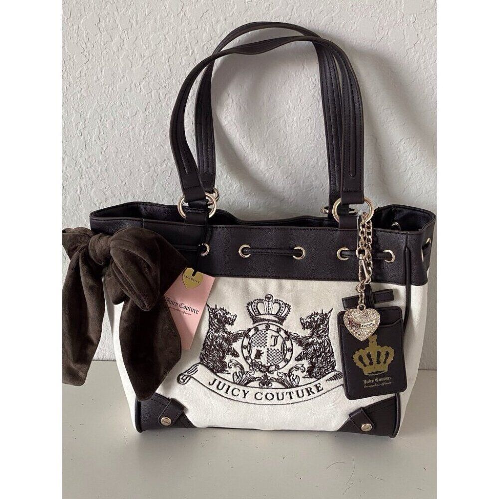 Juicy Couture Classic Scottie Dogs Tote Crystal Off White Daydreamer Viral New